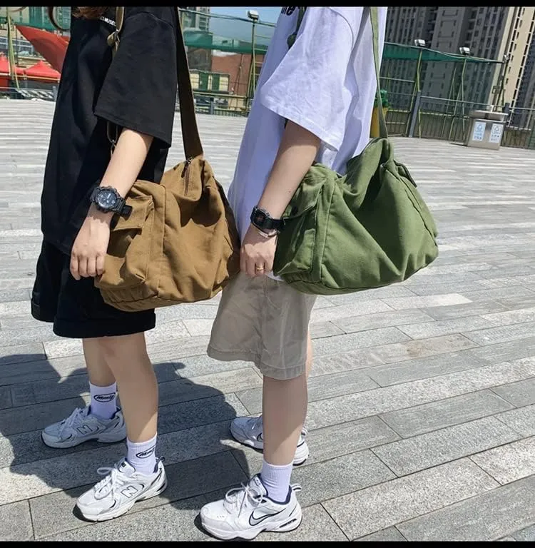 Vintage Canvas Messenger Bag Women Y2K Grunge Tote Bag Aesthetic Purse Hippie Crossbody Handbag Goth Emo Preppy Stuff