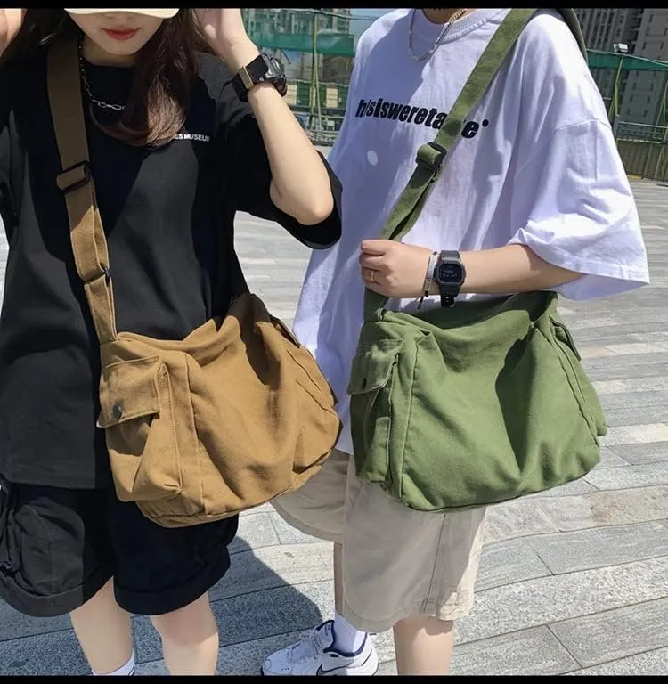 Vintage Canvas Messenger Bag Women Y2K Grunge Tote Bag Aesthetic Purse Hippie Crossbody Handbag Goth Emo Preppy Stuff