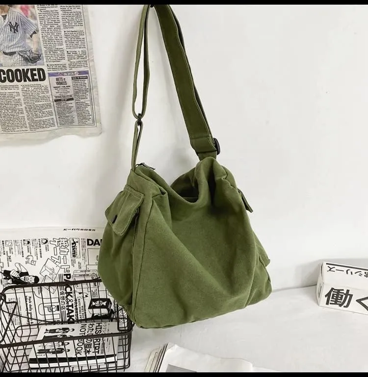 Vintage Canvas Messenger Bag Women Y2K Grunge Tote Bag Aesthetic Purse Hippie Crossbody Handbag Goth Emo Preppy Stuff