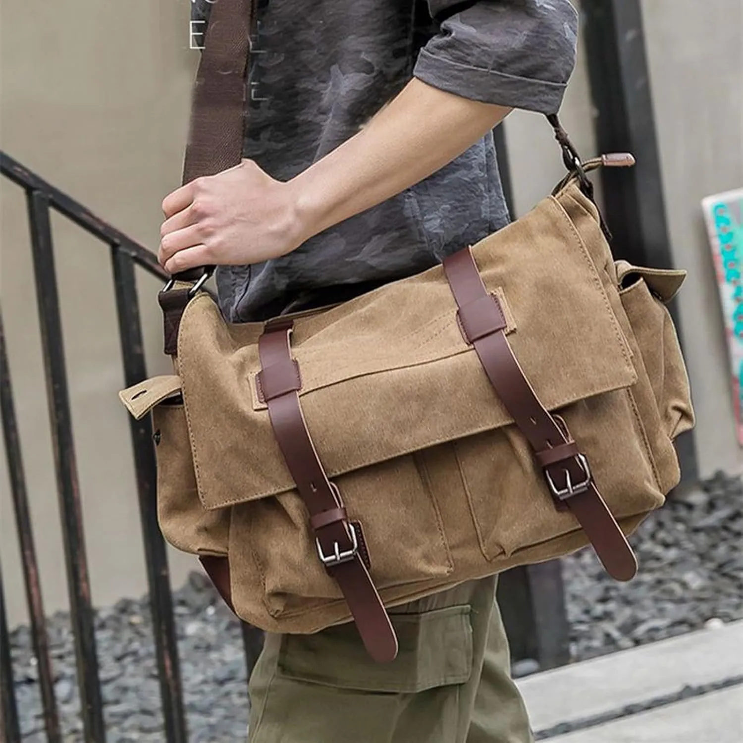 Vintage military canvas notebook computer bag Messenger bag medium canvas Messenger bag military satchel