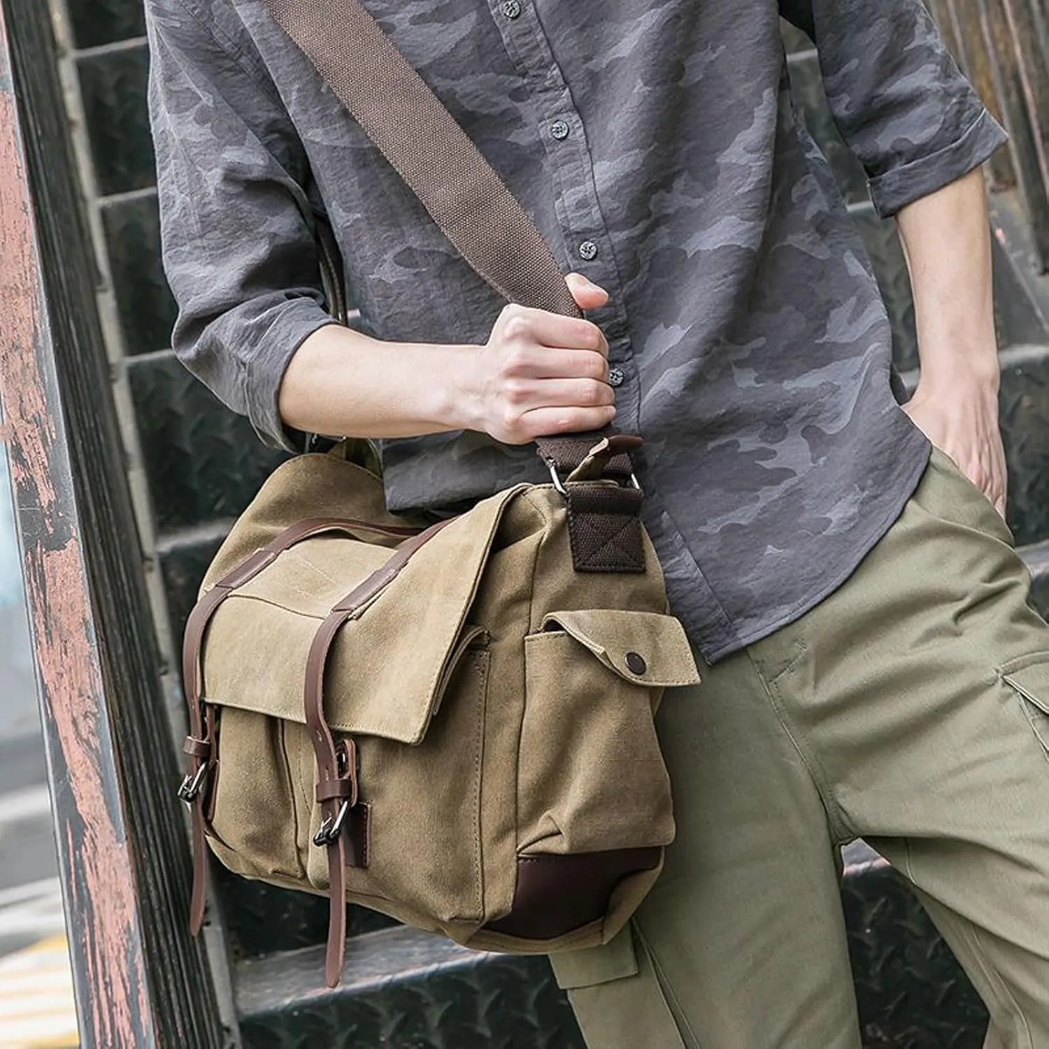 Vintage military canvas notebook computer bag Messenger bag medium canvas Messenger bag military satchel