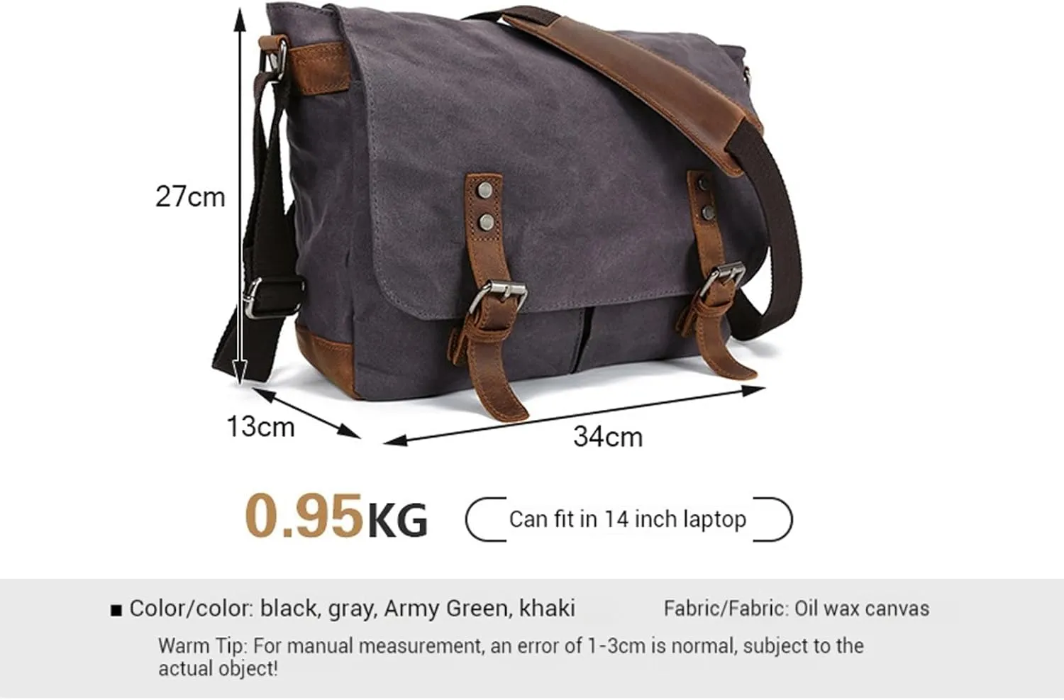 Vintage-Style Canvas Messenger Bag, Crossbody Shoulder Bag, Adjustable Strap, for Work, Travel, and Daily Use Briefcase
