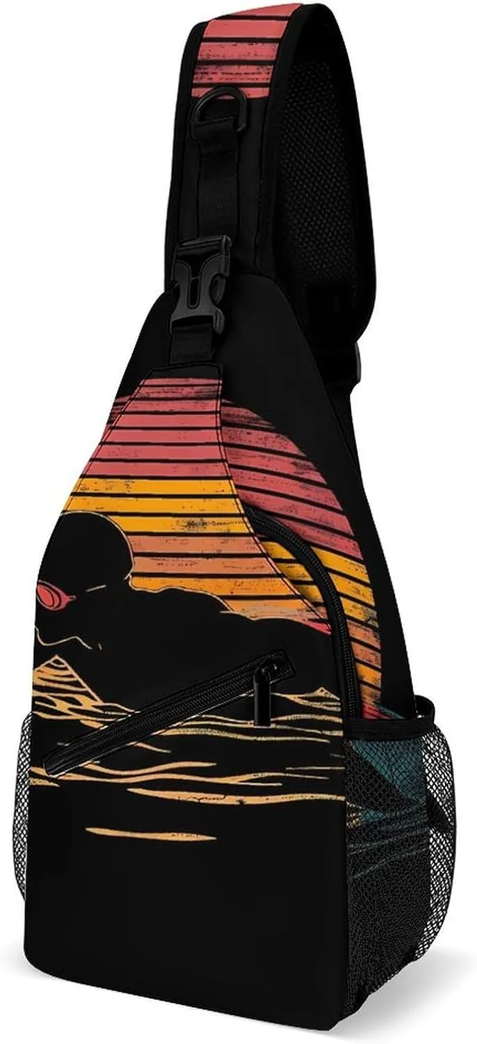 Vintage Swim Swimmer Swimming 80s Crossbody Bag Over Shoulder Sling Backpack Casual Cross Chest Side Pouch 38x20cm