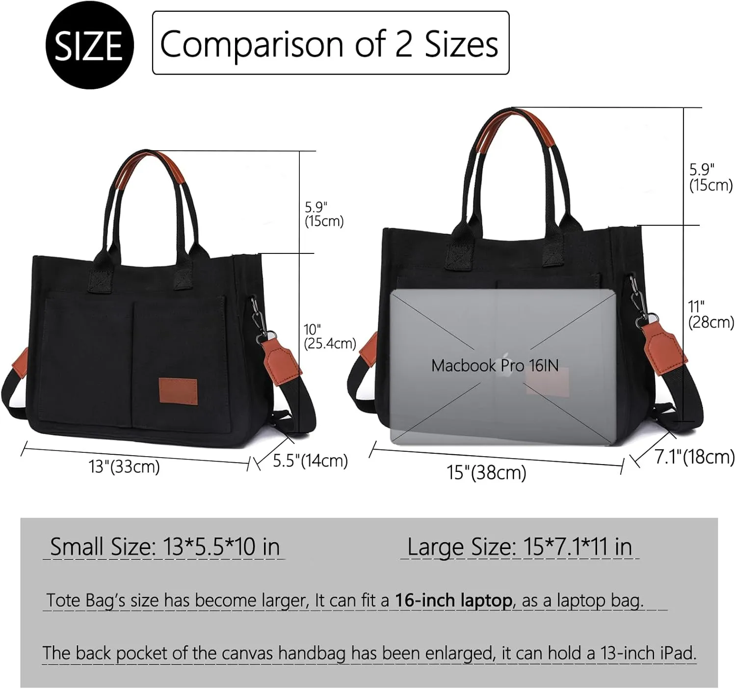 VODIU Canvas Tote Bag for Women,Laptop Bag Work Tote Bag Women Crossbody Purse Handbag Shoulder Travel Messenger Gym Tote