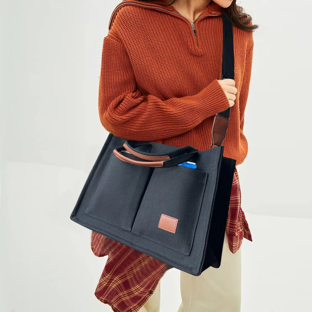 VODIU Canvas Tote Bag for Women,Laptop Bag Work Tote Bag Women Crossbody Purse Handbag Shoulder Travel Messenger Gym Tote
