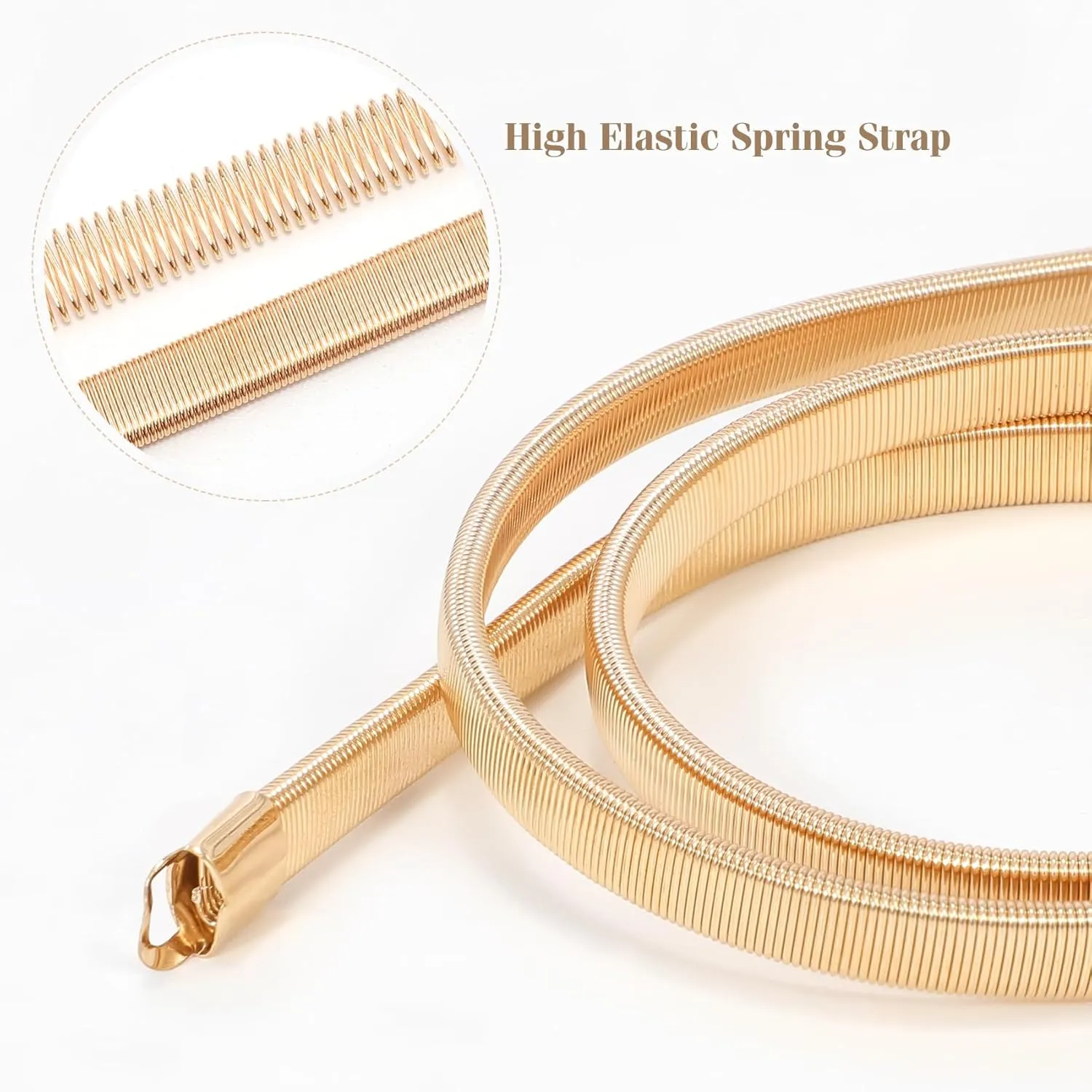 VONMELLI Skinny Metal Cinch Belt for Dress Stretch Thin Waist Belt for Women Gold/Silver
