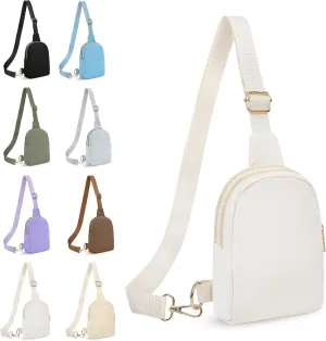 VOROLO Sling Bag Sling Chest Bag with Two Parallel Zipper and Ajustable Strap Fashion Sling Pack Beige
