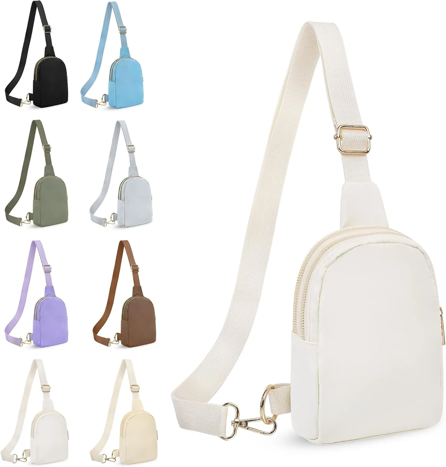 VOROLO Sling Bag Sling Chest Bag with Two Parallel Zipper and Ajustable Strap Fashion Sling Pack Beige