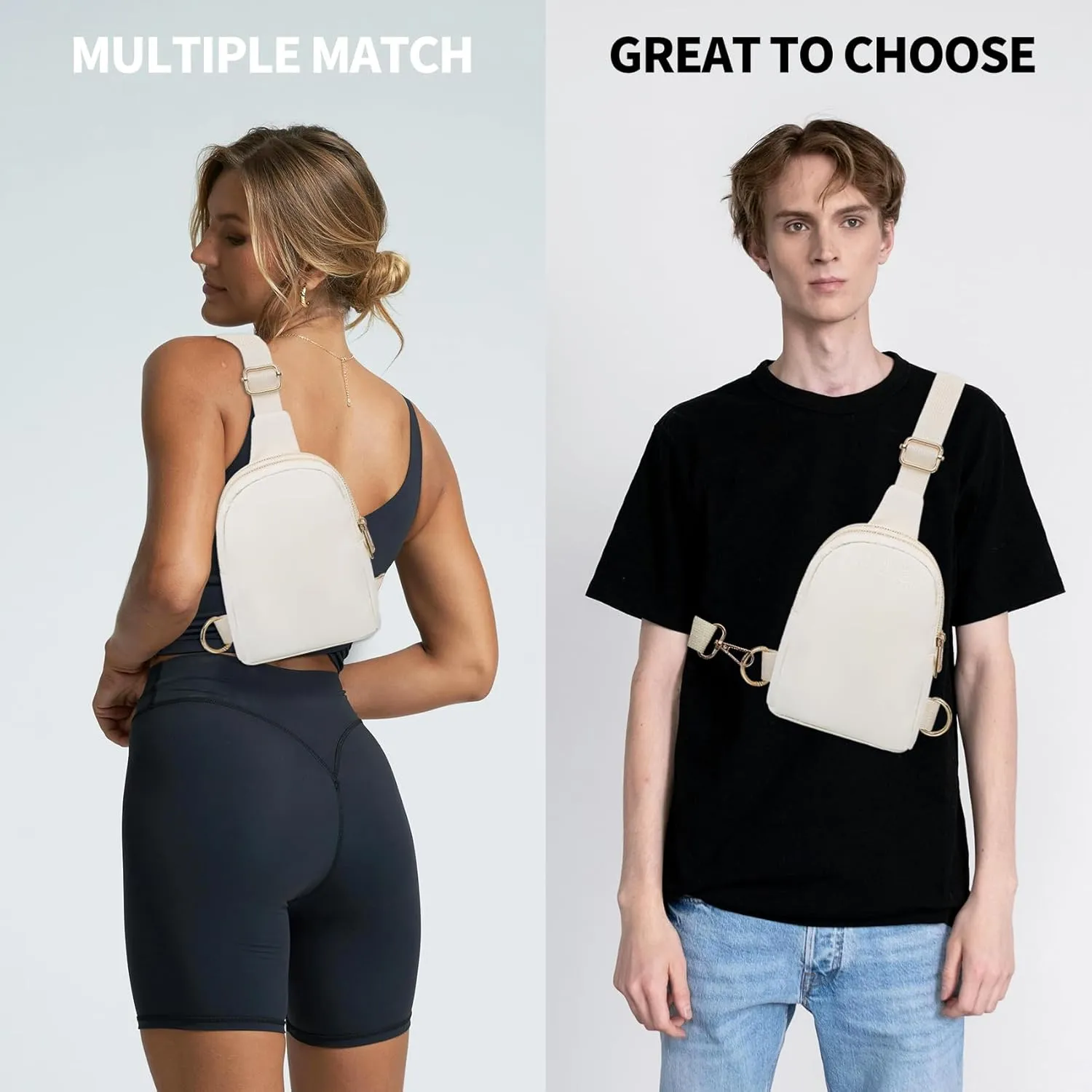 VOROLO Sling Bag Sling Chest Bag with Two Parallel Zipper and Ajustable Strap Fashion Sling Pack Beige