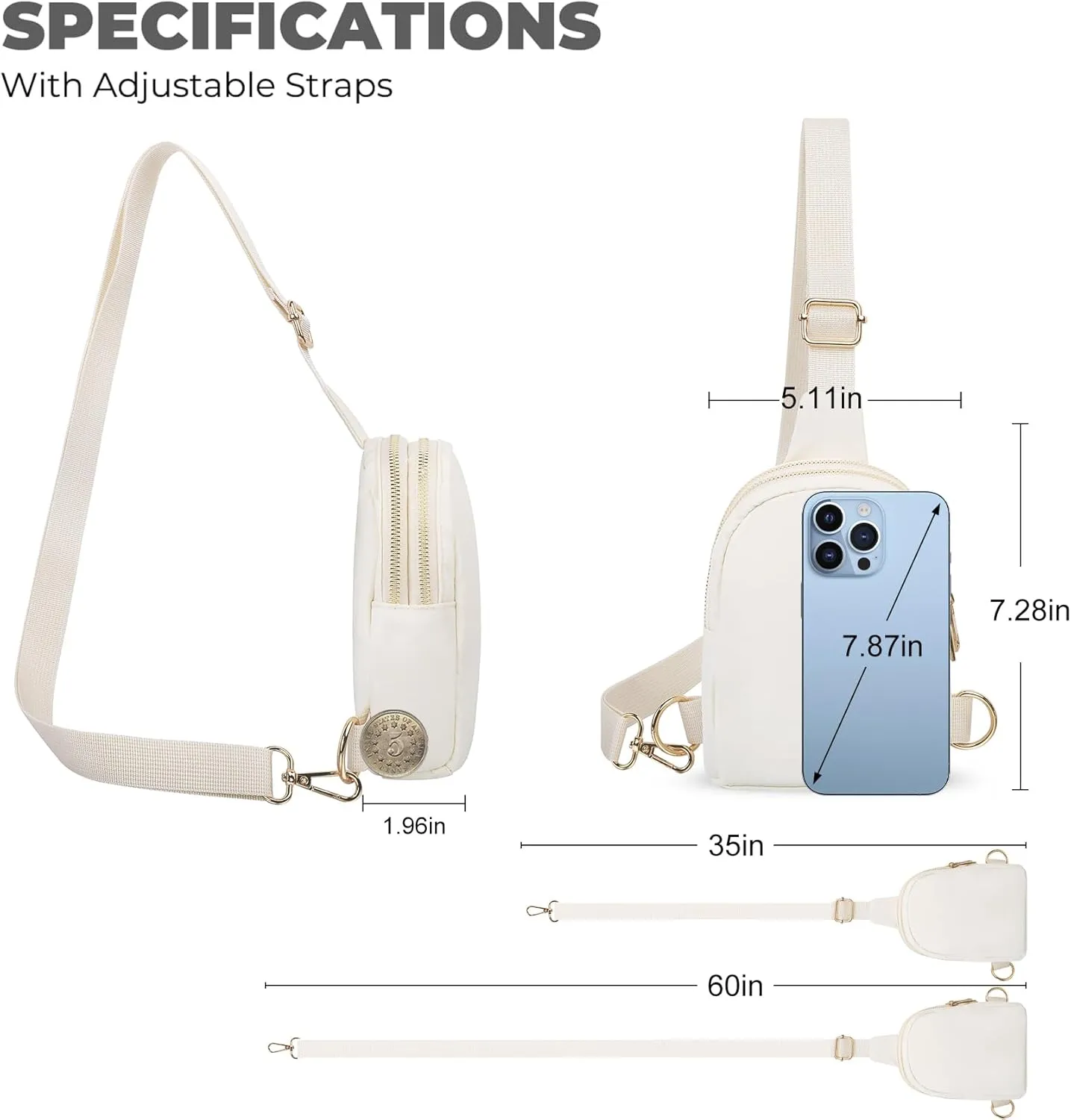 VOROLO Sling Bag Sling Chest Bag with Two Parallel Zipper and Ajustable Strap Fashion Sling Pack Beige