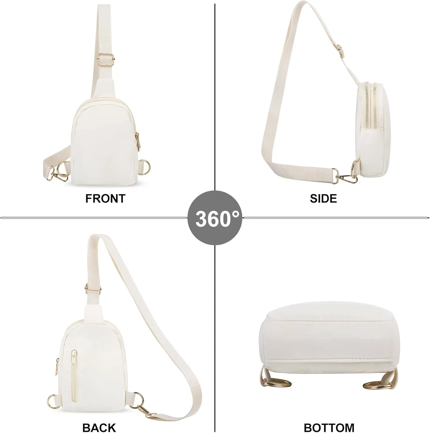 VOROLO Sling Bag Sling Chest Bag with Two Parallel Zipper and Ajustable Strap Fashion Sling Pack Beige