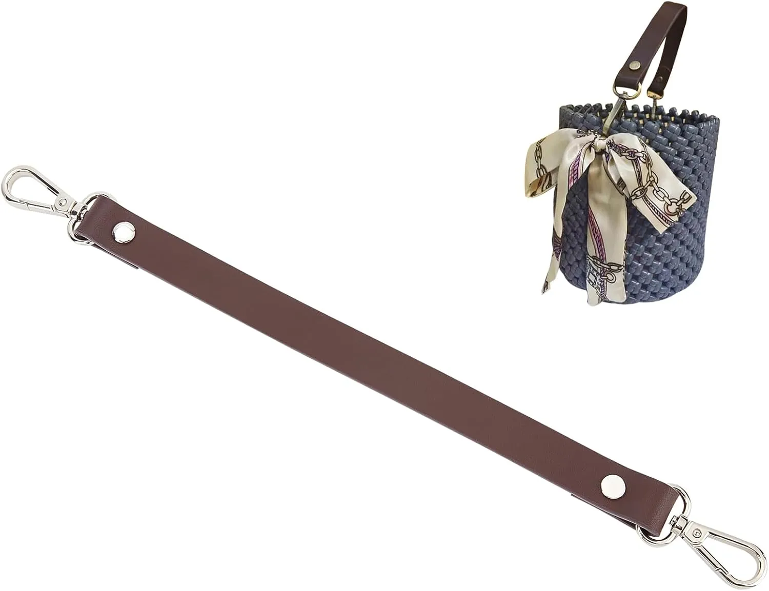 WADORN Cowhide Leather Purse Handle Strap, 13inch Leather Short Handbag Handle Strap Replacement Clutch Bag Handles DIY Bag Making Accessories for Wallet Tote Shoulder Bag Crochet Pochette, Brown