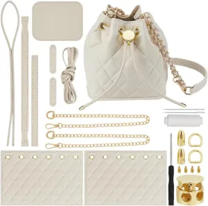WADORN DIY PU Leather Bucket Bag Making Kit, Handmake Crossbody Bag Sewing Knitting Sets for Purse Making Handbag Making Materials Accessories for DIY Shoulder Bag Making, White