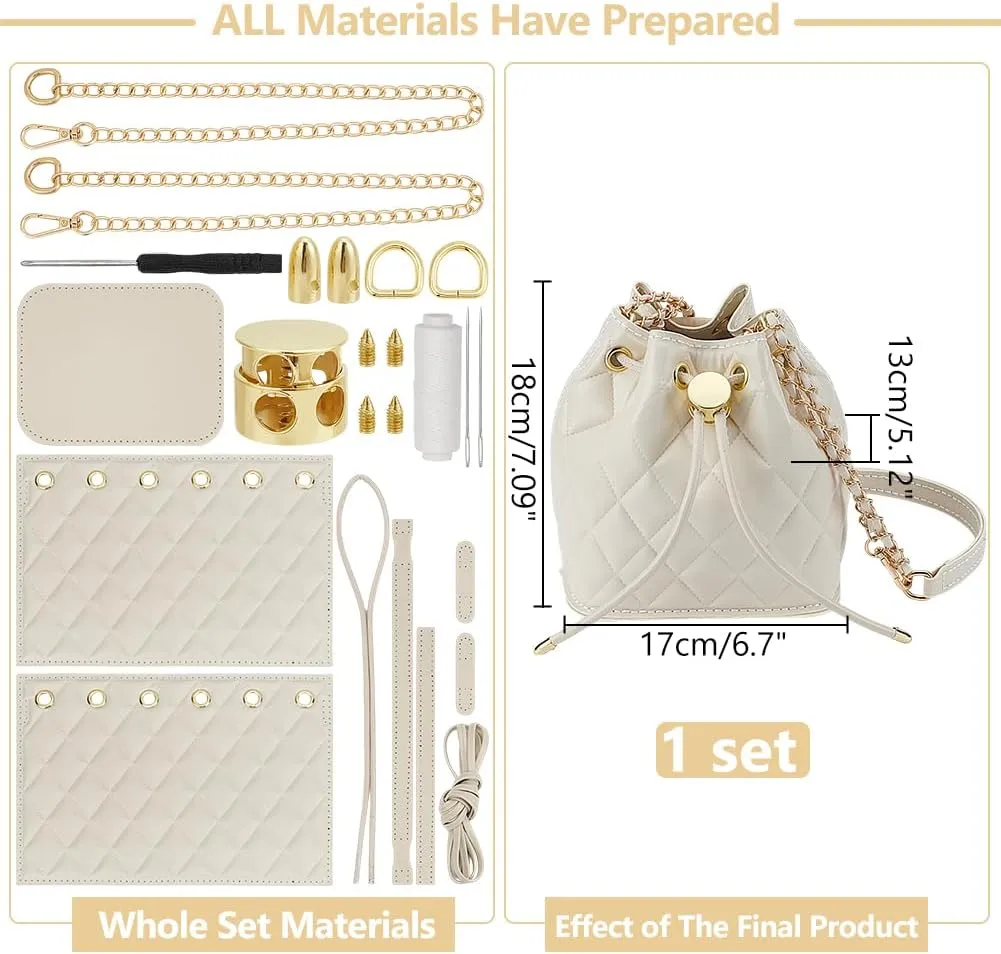 WADORN DIY PU Leather Bucket Bag Making Kit, Handmake Crossbody Bag Sewing Knitting Sets for Purse Making Handbag Making Materials Accessories for DIY Shoulder Bag Making, White