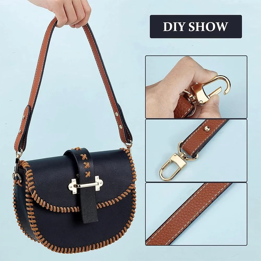 WADORN Genuine Leather Handbag Handle, 23.4 Inch Real Leather Shoulder Bag Strap Short Purse Strap Replacement Clutches Handle Tote Bucket Bag Strap DIY Bag Making Accessories, Lychee Texture, Brown