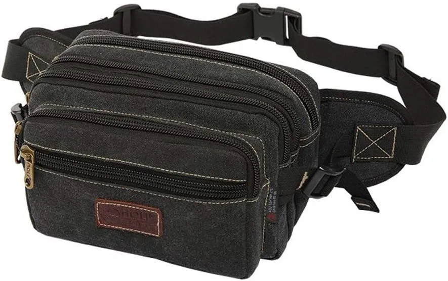 Waist Bag, Large Bum Bag Fanny Pack with 6 Zip Pockets, High Capacity Large Waist Bag Ideal for Hiking Cycling Travel Holidays Festivals Outdoor Sport (Black)