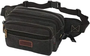 Waist Bag, Large Bum Bag Fanny Pack with 6 Zip Pockets, High Capacity Large Waist Bag Ideal for Hiking Cycling Travel Holidays Festivals Outdoor Sport (Black)