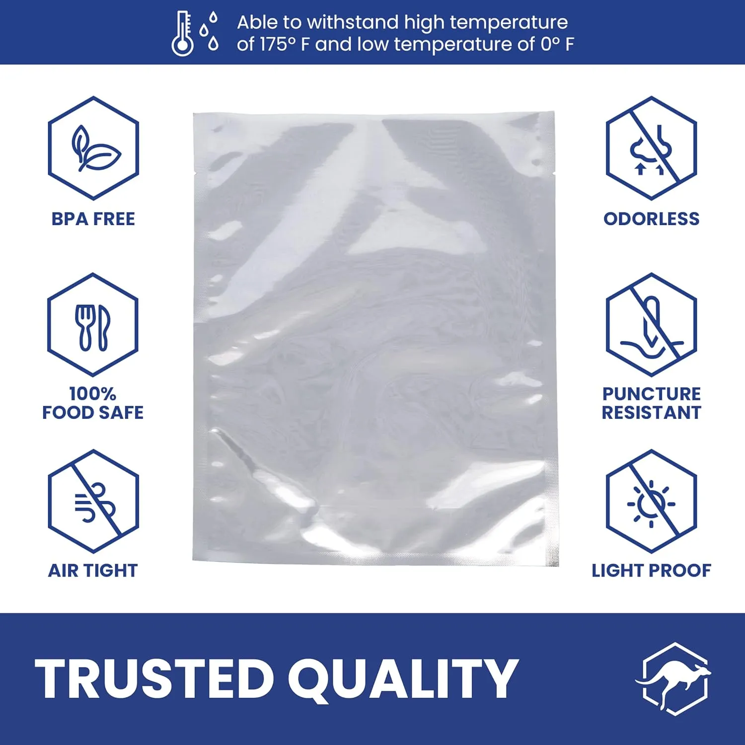 Wallaby 50 Count 1-Pint Mylar Bags with Labels, 10 Mil Total Thicker Long-Term Food Storage Pouches, 6x8 Heat-Sealable Airtight Packaging - Silver