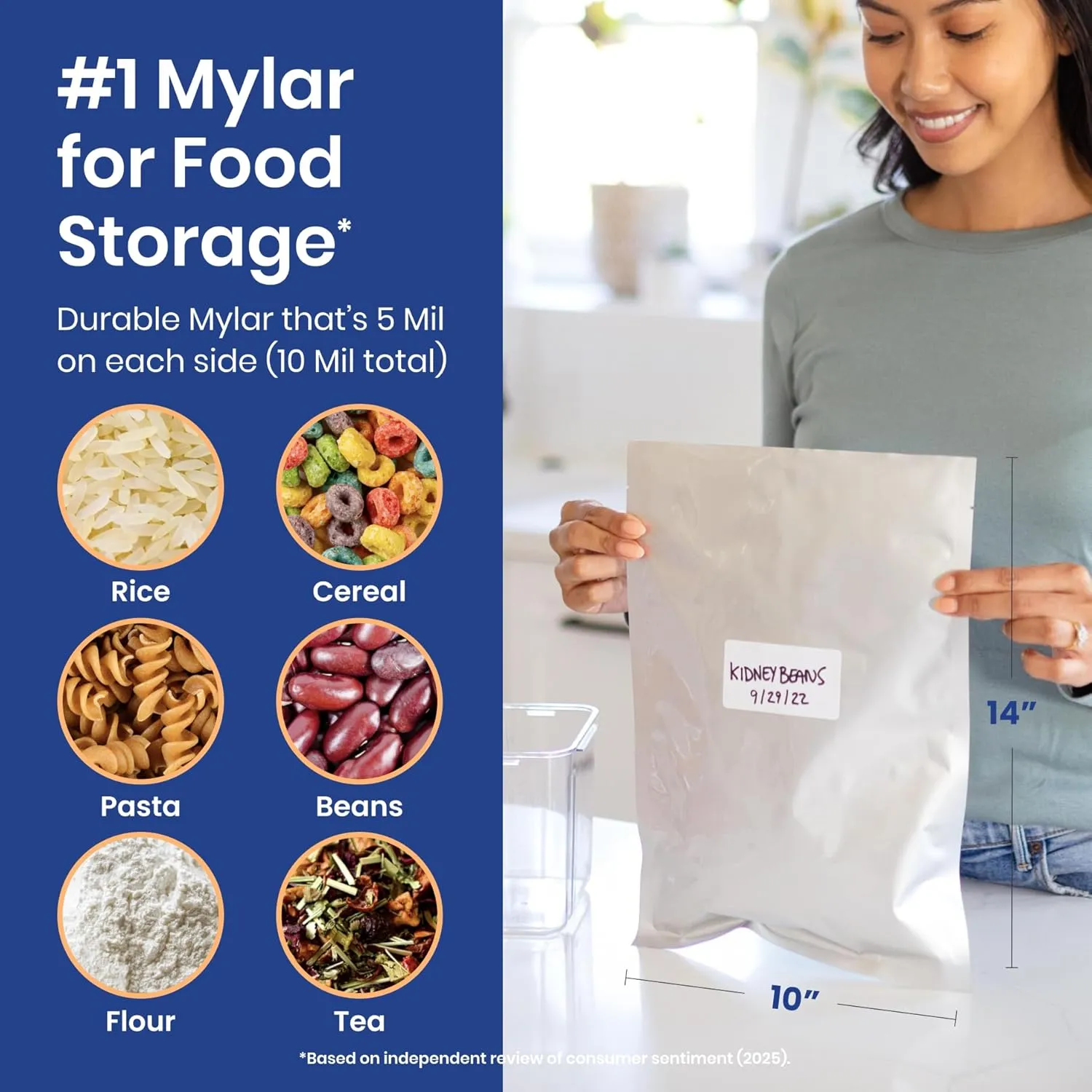 Wallaby 75 Count 1-Gallon Mylar Bags with 400cc Oxygen Absorbers, 10 Mil Total Thicker Long-Term Food Storage Pouches, 10x14 Heat-Sealable Airtight Packaging - Silver