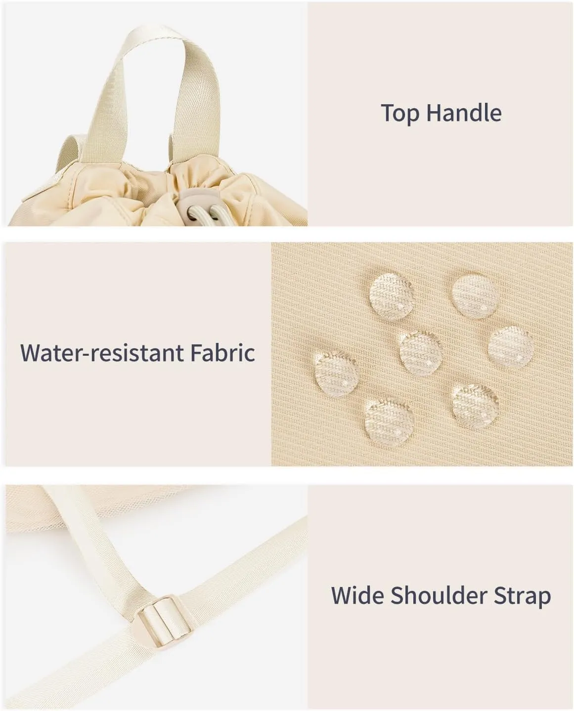 WANDF Drawstring Backpack Sports Gym Bag with Yoga Mat Strap, Water-Resistant String Backpack Cinch Bag with Mesh Pocket for Women Men (Beige, Patent Pending)