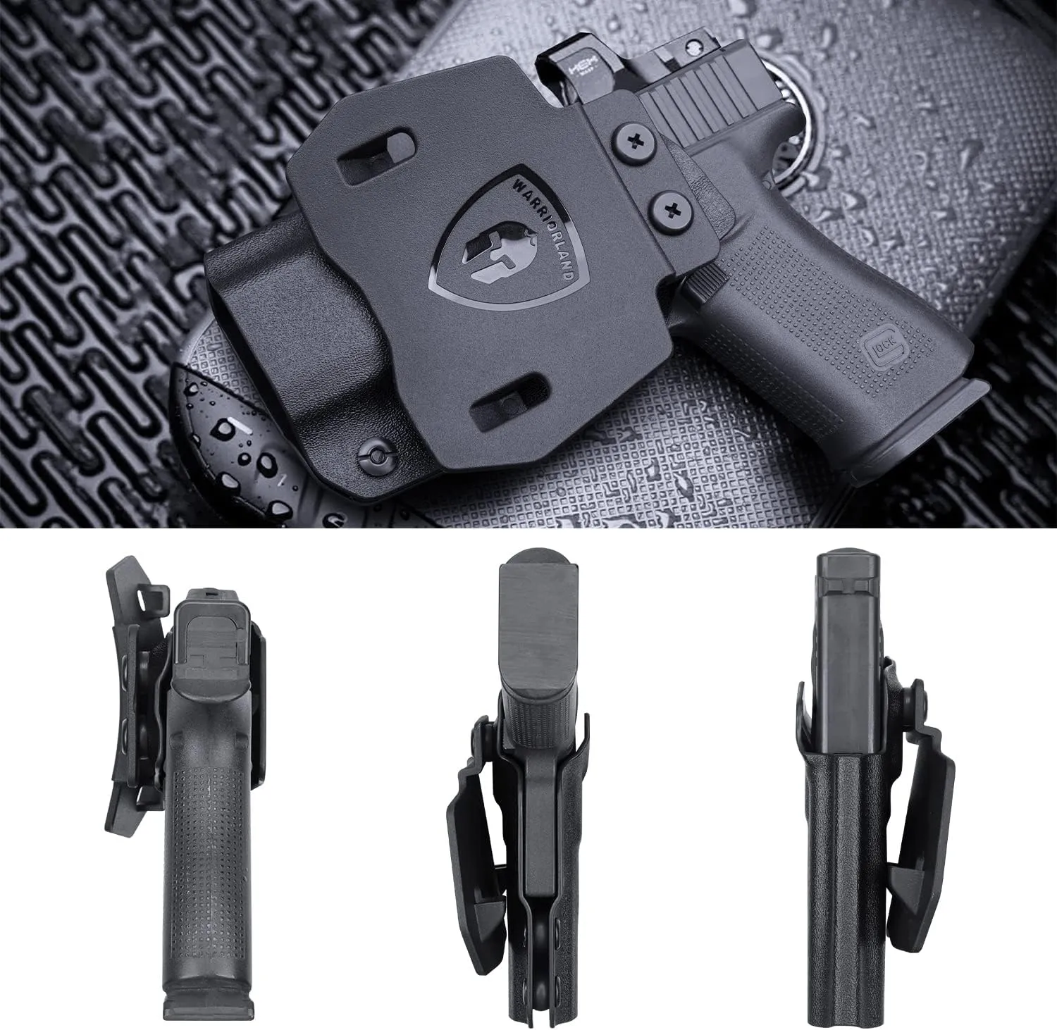WARRIORLAND OWB Kydex Paddle Holster, Optional for Glock 43/ 43X/ 43Xmos & 17/20/ 21/22/ 23 Gen 3-5, Sig P365XL, Ruger Max-9/ LCP Max .380, Walther PPS M2, Fits 1.5"-1.75" Belt, Optics Cut & Adj. Cant