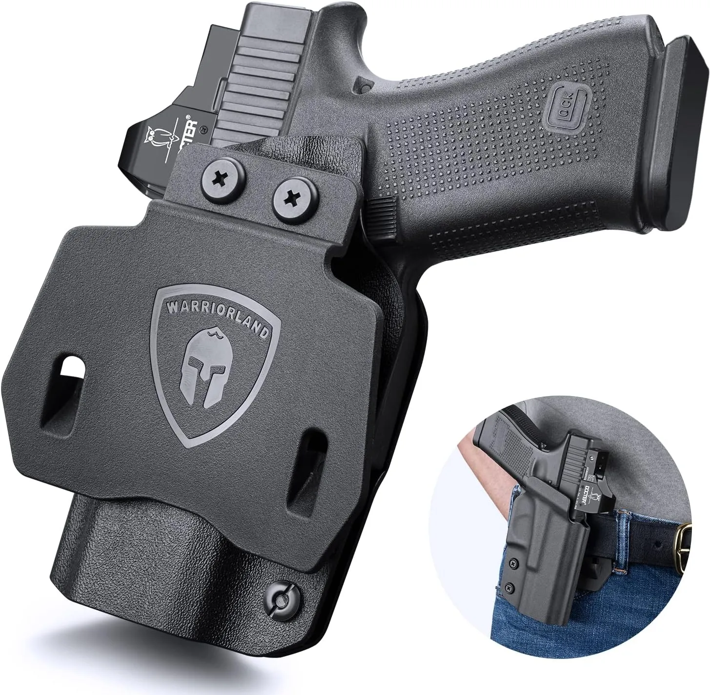 WARRIORLAND OWB Kydex Paddle Holster, Optional for Glock 43/ 43X/ 43Xmos & 17/20/ 21/22/ 23 Gen 3-5, Sig P365XL, Ruger Max-9/ LCP Max .380, Walther PPS M2, Fits 1.5"-1.75" Belt, Optics Cut & Adj. Cant