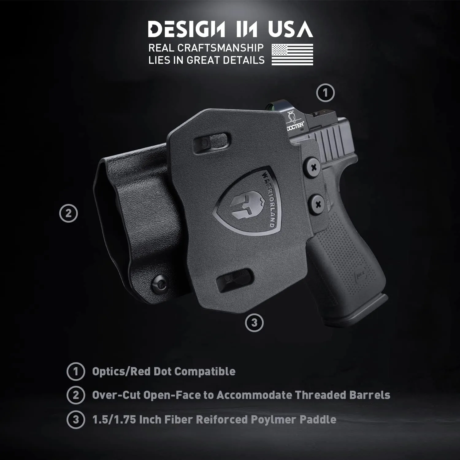 WARRIORLAND OWB Kydex Paddle Holster, Optional for Glock 43/ 43X/ 43Xmos & 17/20/ 21/22/ 23 Gen 3-5, Sig P365XL, Ruger Max-9/ LCP Max .380, Walther PPS M2, Fits 1.5"-1.75" Belt, Optics Cut & Adj. Cant