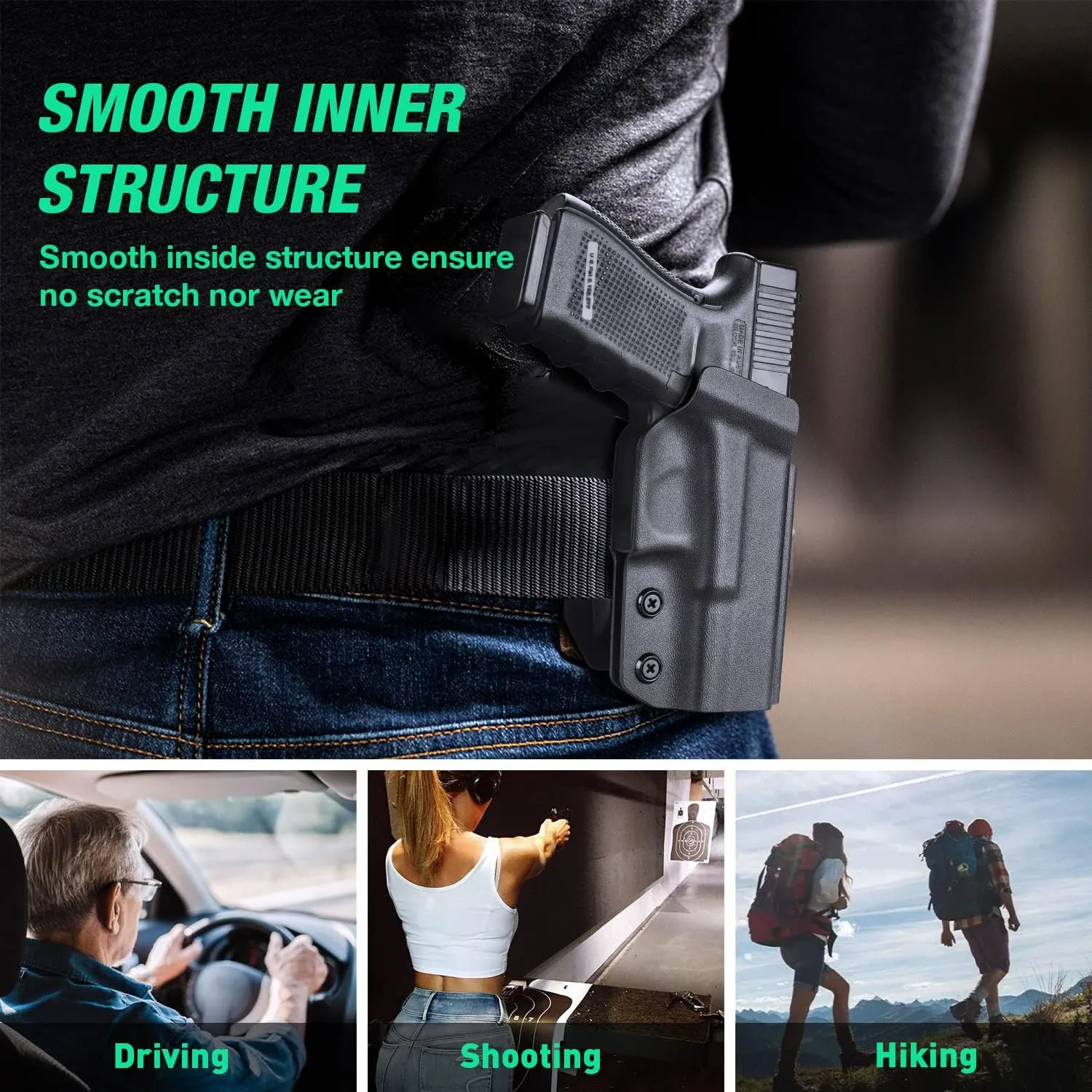 WARRIORLAND OWB Kydex Paddle Holster, Optional for Glock 43/ 43X/ 43Xmos & 17/20/ 21/22/ 23 Gen 3-5, Sig P365XL, Ruger Max-9/ LCP Max .380, Walther PPS M2, Fits 1.5"-1.75" Belt, Optics Cut & Adj. Cant