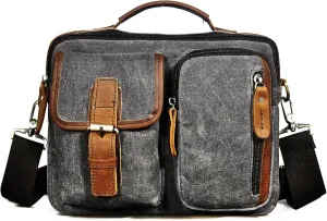Water Resistant Canvas   Genuine Leather Travel Tote Messenger Cross-body One Shoulder Bag For Men FB202