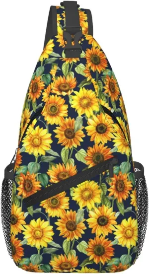 Watercolor Sunflowers Bouquet Chest Sling Bag Crossbody Shoulder Backpack Bag Gym Cycling Daypack Travel Hiking Cross Bag