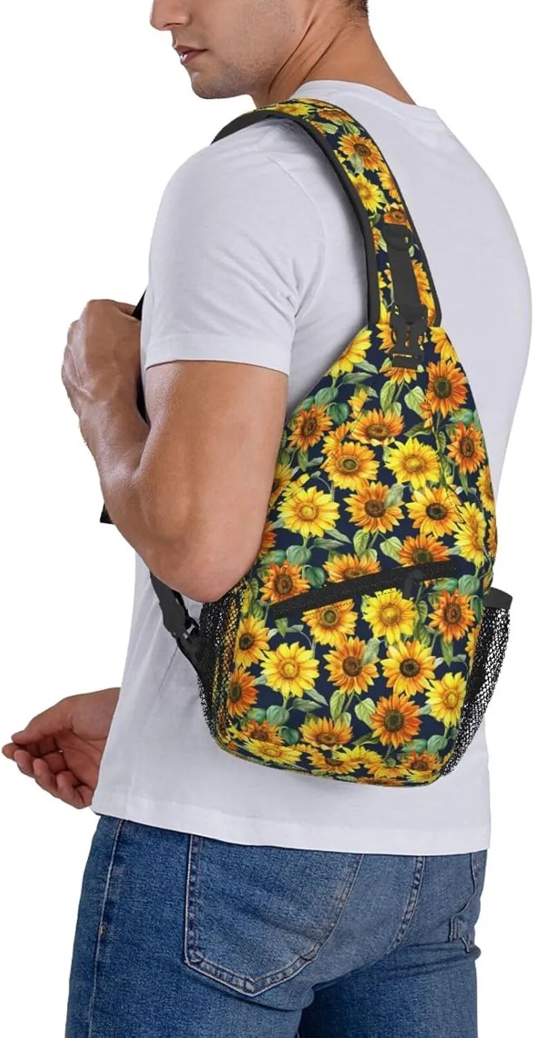 Watercolor Sunflowers Bouquet Chest Sling Bag Crossbody Shoulder Backpack Bag Gym Cycling Daypack Travel Hiking Cross Bag