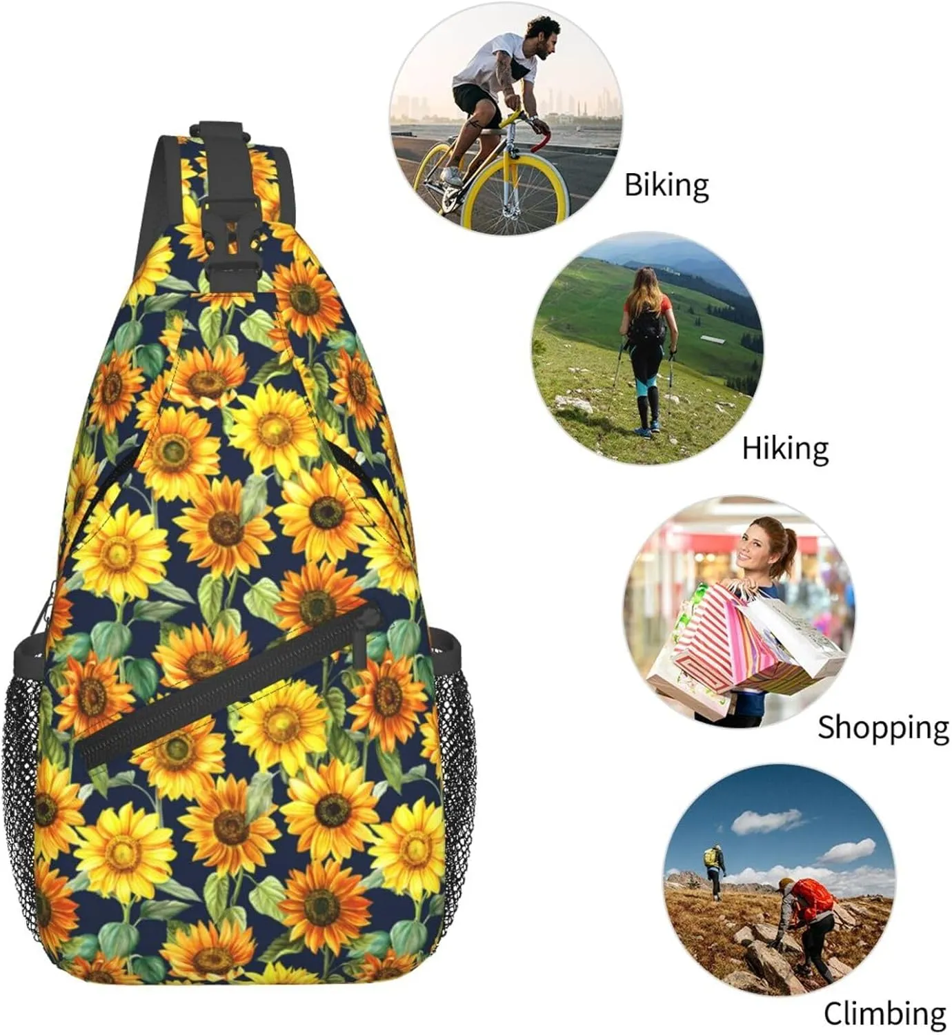 Watercolor Sunflowers Bouquet Chest Sling Bag Crossbody Shoulder Backpack Bag Gym Cycling Daypack Travel Hiking Cross Bag