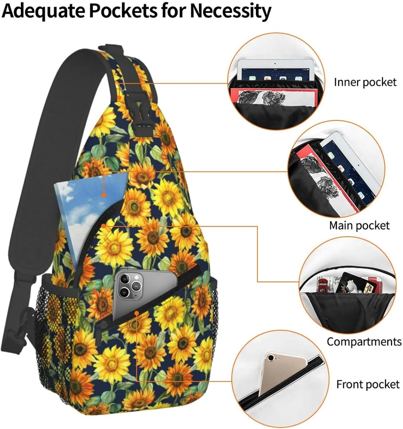 Watercolor Sunflowers Bouquet Chest Sling Bag Crossbody Shoulder Backpack Bag Gym Cycling Daypack Travel Hiking Cross Bag