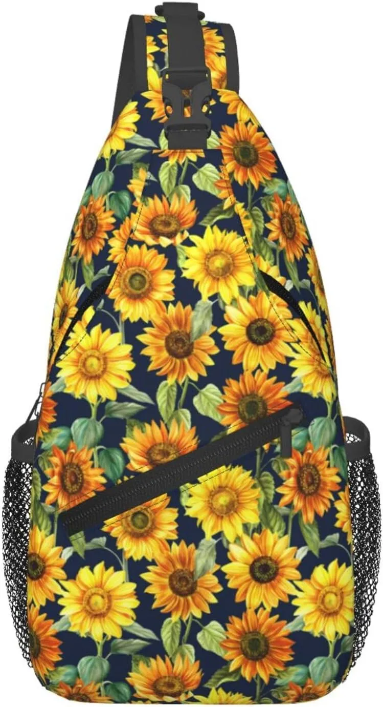 Watercolor Sunflowers Bouquet Chest Sling Bag Crossbody Shoulder Backpack Bag Gym Cycling Daypack Travel Hiking Cross Bag