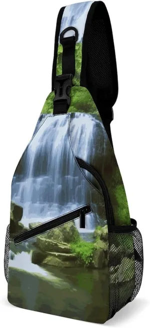 Waterfall Flowing Down Sling Bag for Men Women Travel Crossbody Bags Large Hiking Sling Backpack Chest Bag Man Purse