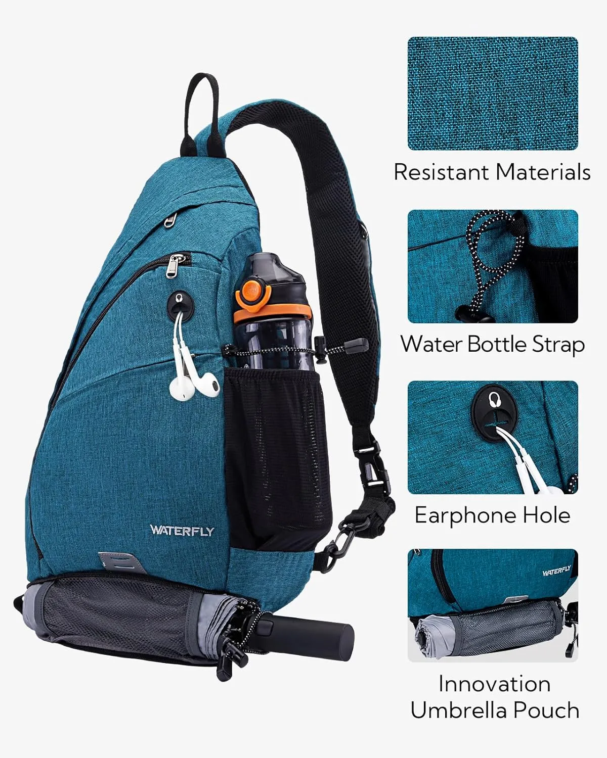 WATERFLY Sling Bag Crossbody Backpack: Over Shoulder Daypack Casual Cross Chest Side Pack