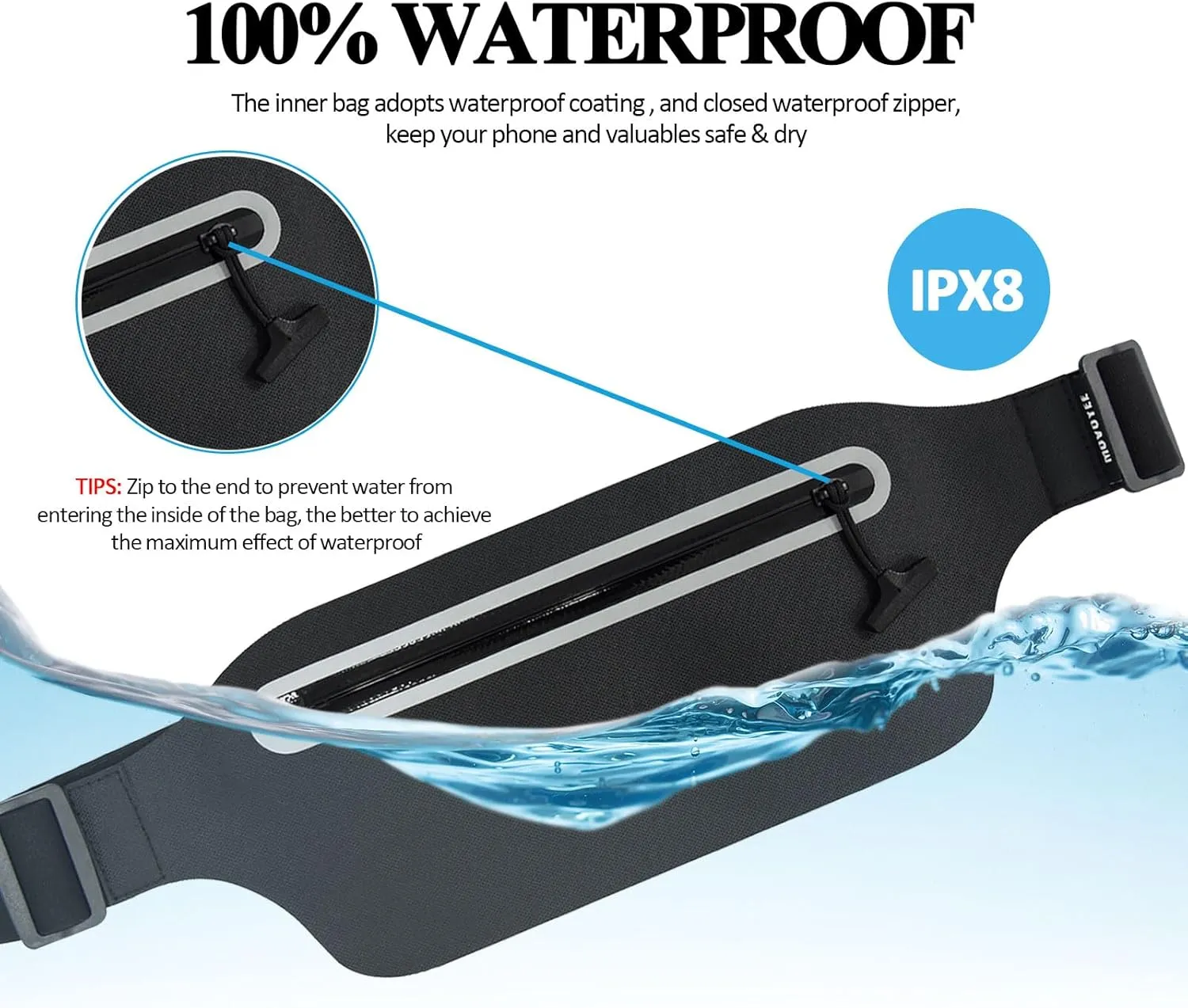 Waterproof Fanny Pack for Women Men Kids Running Belt Bag,Small Dry Bag Cell Phone Waist Pouch for Swimming Beach Travel Kayaking Boating Water Sport Fishing Hiking GYM Exercise Walking Black