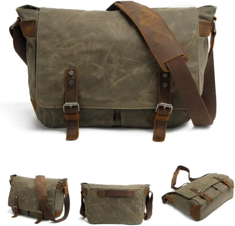 Waterproof Vintage-Style Canvas Messenger Bag - Durable & Stylish for Everyday Use green