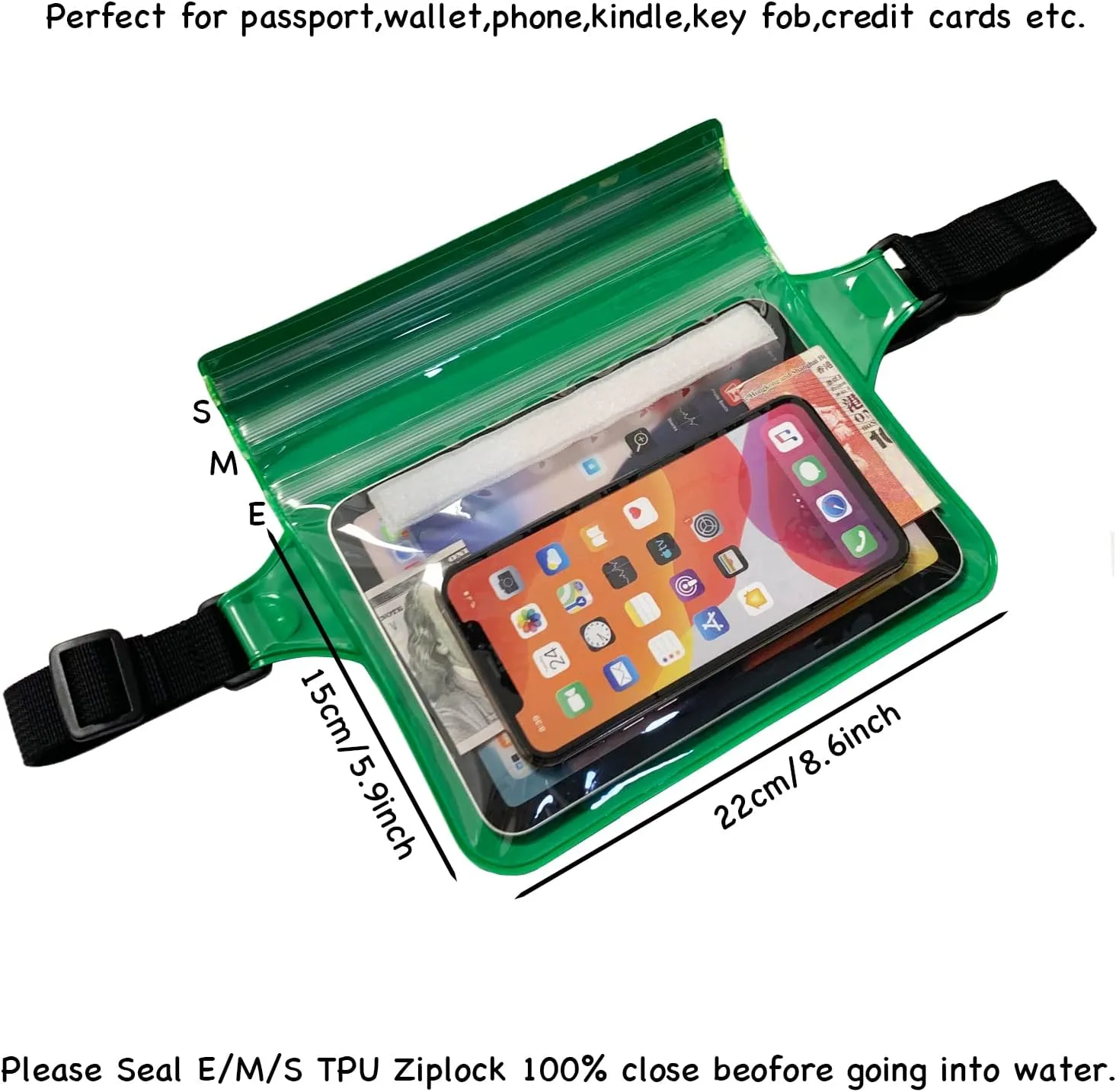 Waterproof Waist Pouch Dry Belt Bag Fanny Pack Keep Your Key Fob Wallet Kindle Phone Dry Perfect For Swim Surf Snorkel(Green)