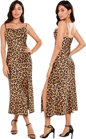 Wedding Guest Dress for Women Spaghetti Strap Satin Slip Cocktail Formal Midi Evening Party Dresses