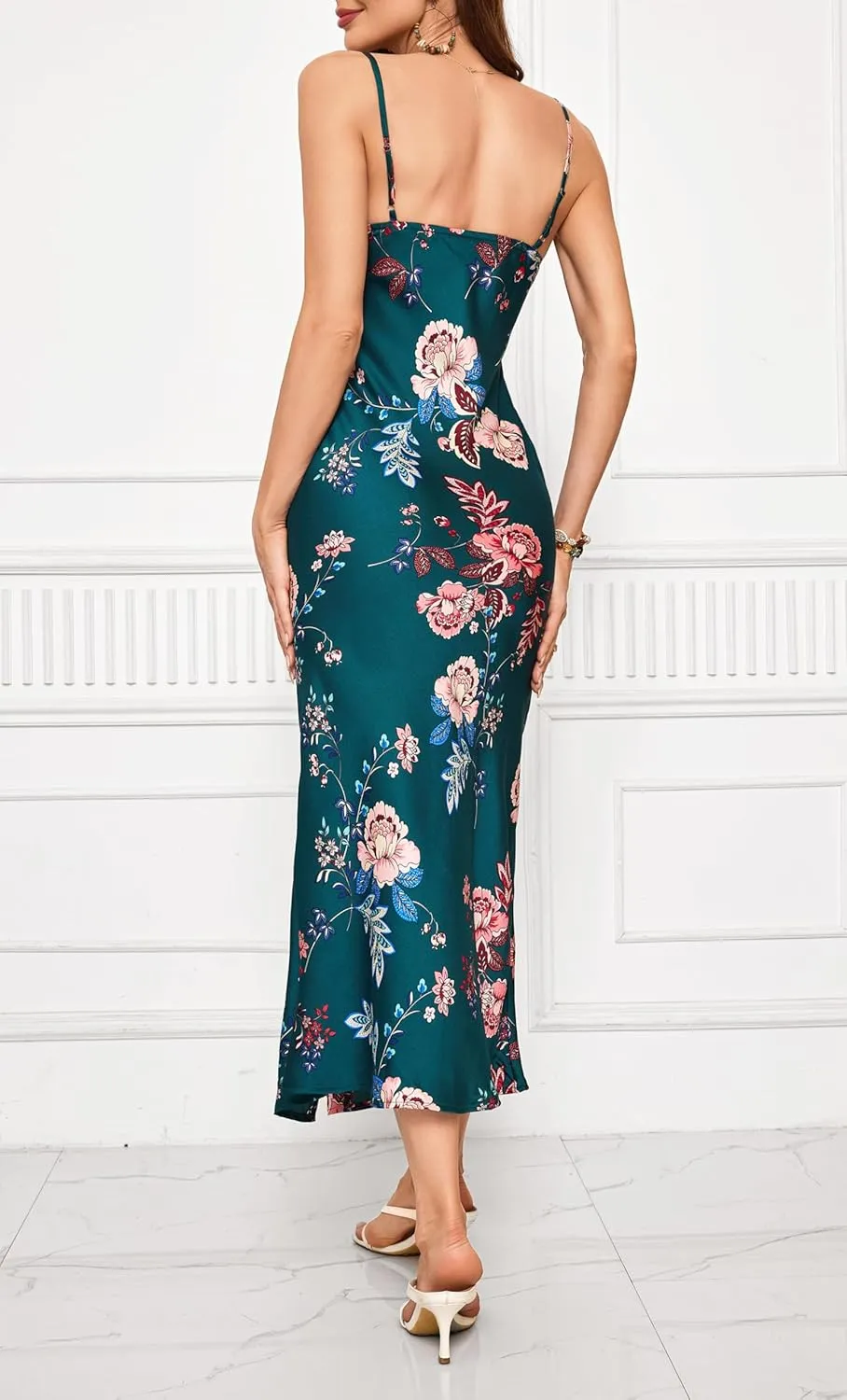 Wedding Guest Dress for Women Spaghetti Strap Satin Slip Cocktail Formal Midi Evening Party Dresses