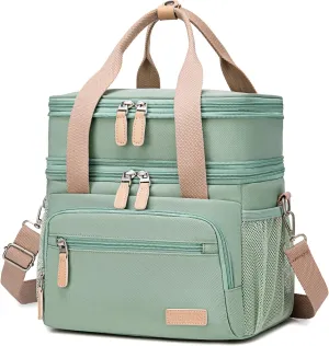 Weitars Insulated Lunch Box for Women Men-Dual Compartment Waterproof Reusable Large Lunch Bag for Women Wide-Open Tote Cooler Bag For Working Picnic Hiking (15L) (Green)