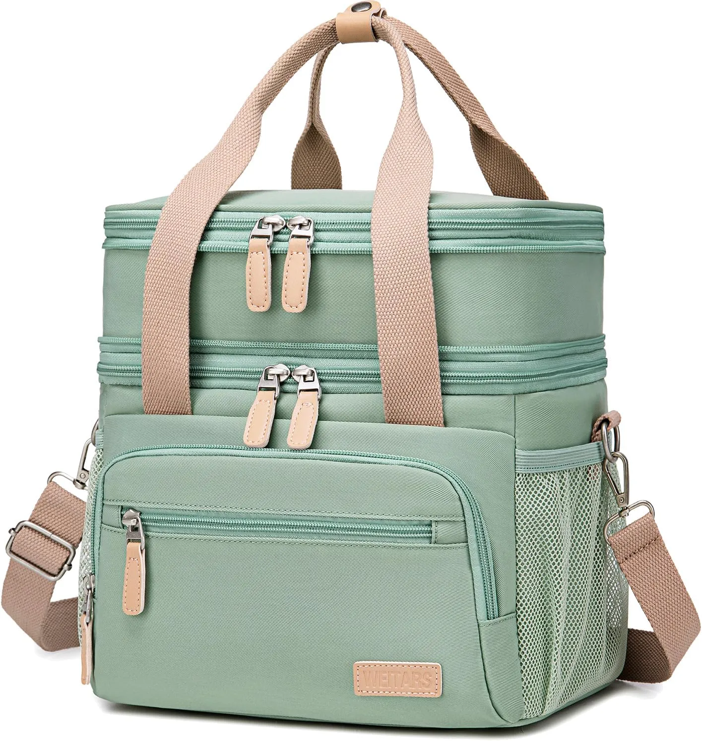 Weitars Insulated Lunch Box for Women Men-Dual Compartment Waterproof Reusable Large Lunch Bag for Women Wide-Open Tote Cooler Bag For Working Picnic Hiking (15L) (Green)