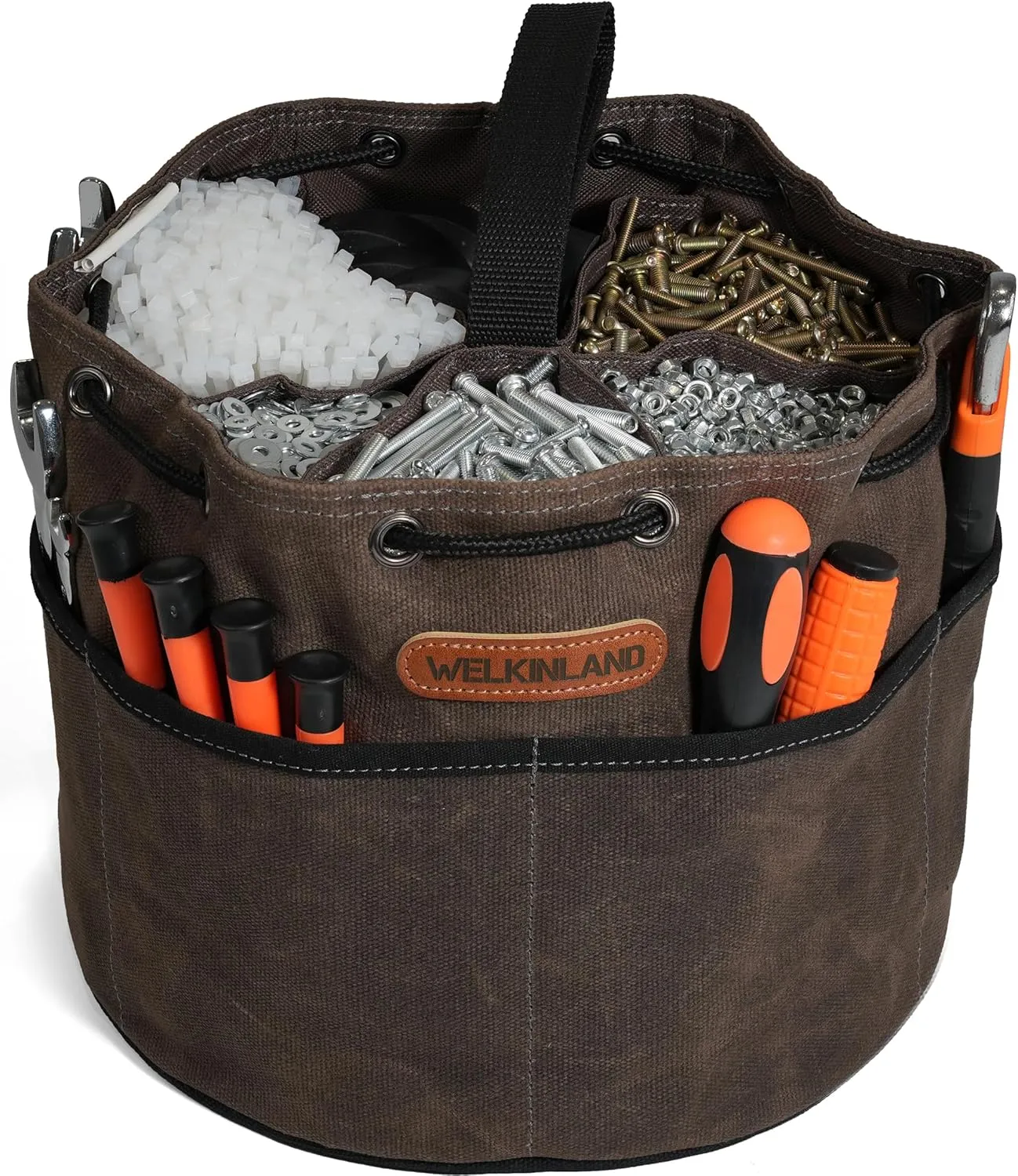 WELKINLAND 12-Pockets Canvas Screw Bags, Heavy-Duty screws pouch, StandUp parachute tools bag, Small parts organizer bag, Parachute bag for screws
