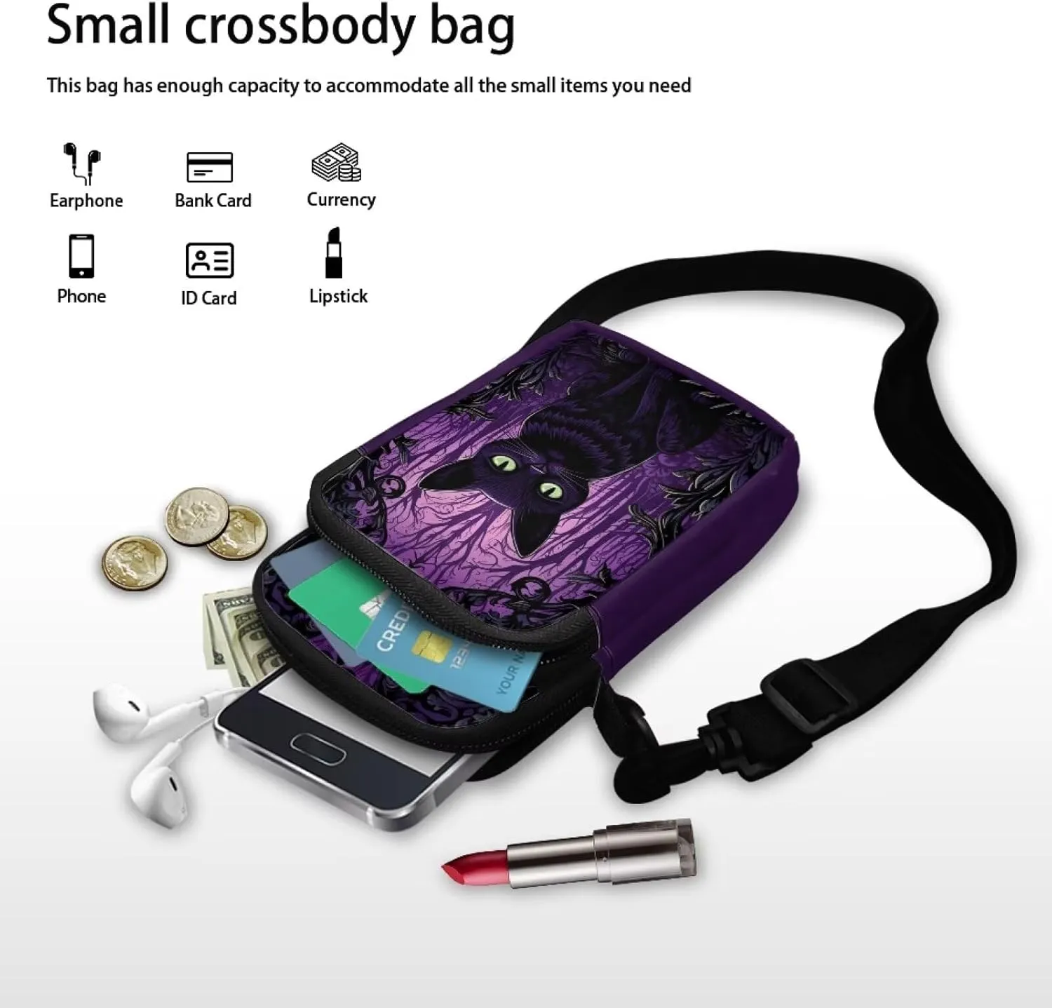 WELLFLYHOM Mini Crossbody Bag Phone Purses Wallet for Women Canvas Messenger Pouch