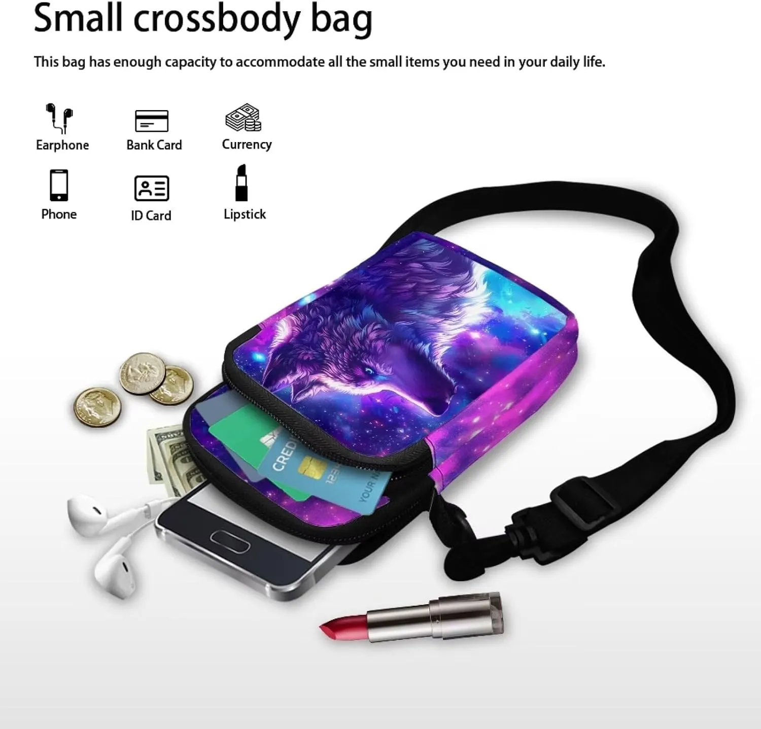 WELLFLYHOM Mini Crossbody Bag Phone Purses Wallet for Women Canvas Messenger Pouch