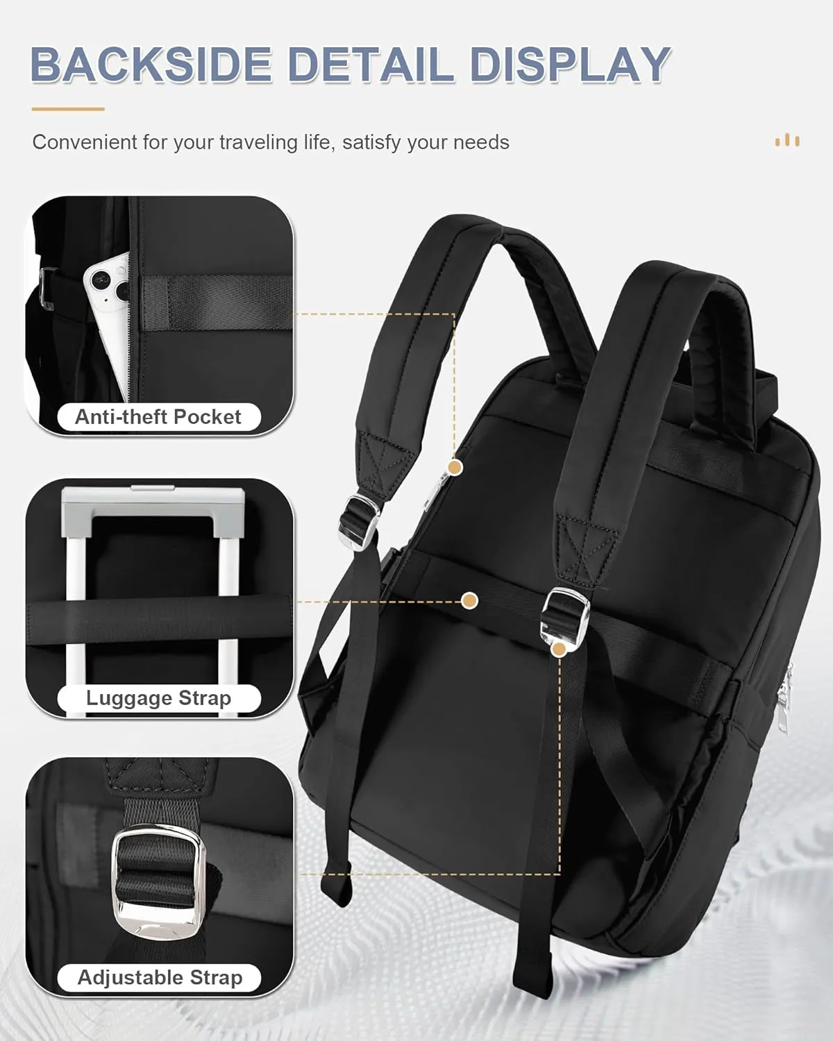 wepadre Black Travel Backpack For Women Men Airline Approved Carry On Bags For Airplanes Personal Item Bag For Airlines Waterproof Hiking Backpack College Laptop Backpack Weekender Overnight Bag