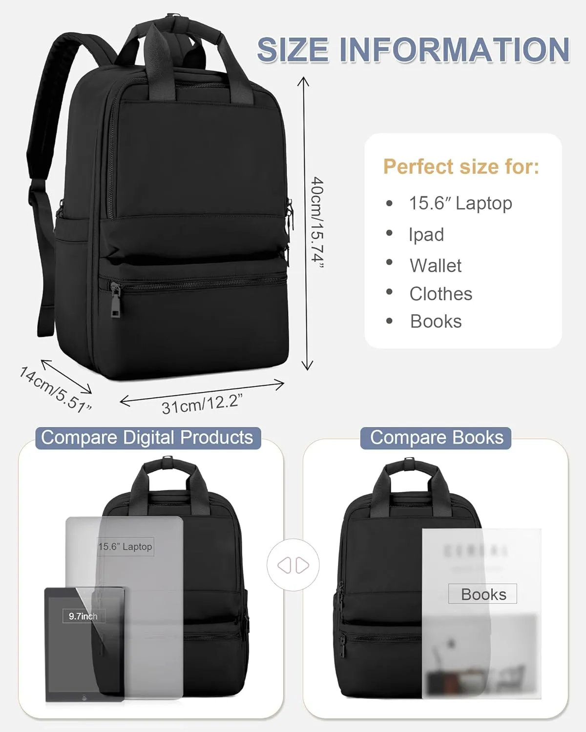 wepadre Black Travel Backpack For Women Men Airline Approved Carry On Bags For Airplanes Personal Item Bag For Airlines Waterproof Hiking Backpack College Laptop Backpack Weekender Overnight Bag