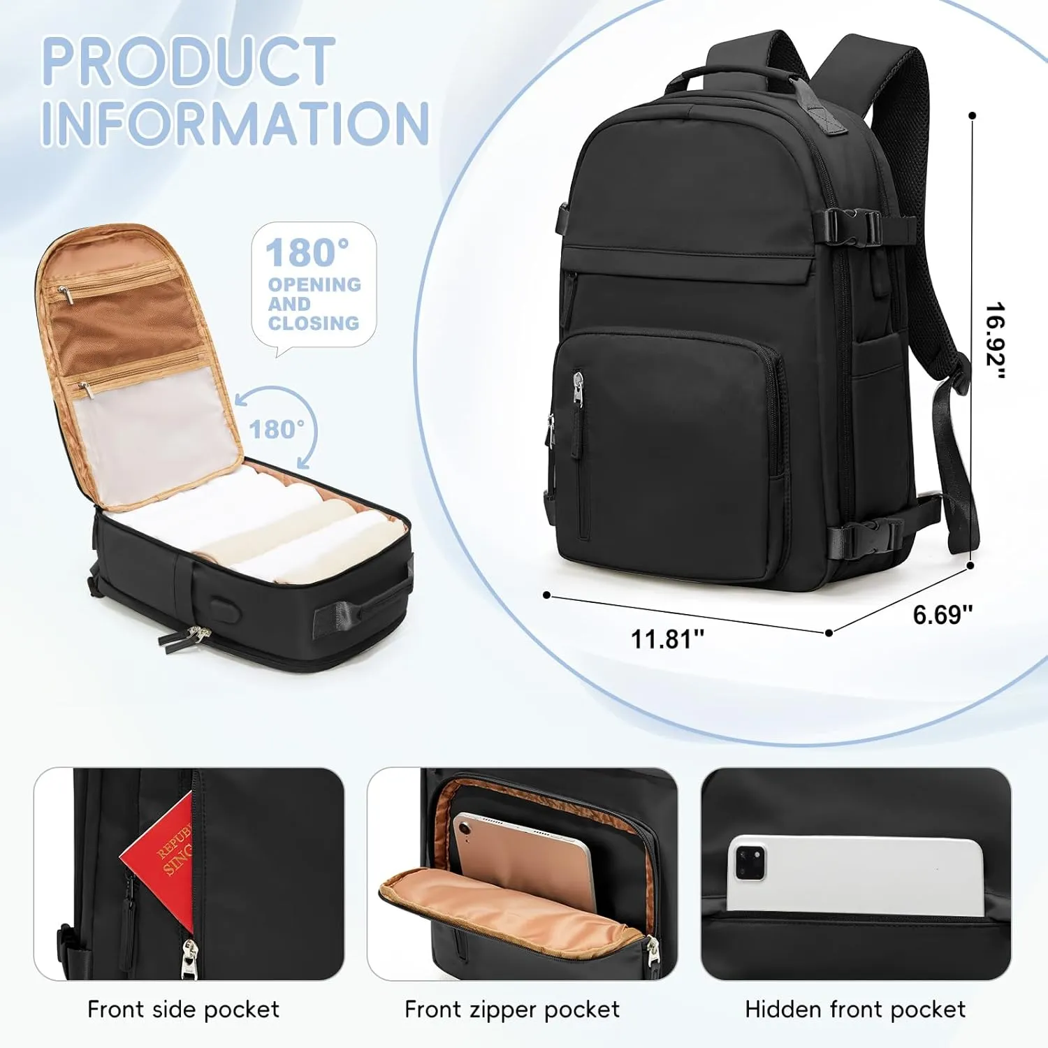 wepadre Large Travel Backpack For Women Men Carry on Backpack for Travel Backpack Carry on Flight Approved Carry on Luggage Mochila de Viaje
