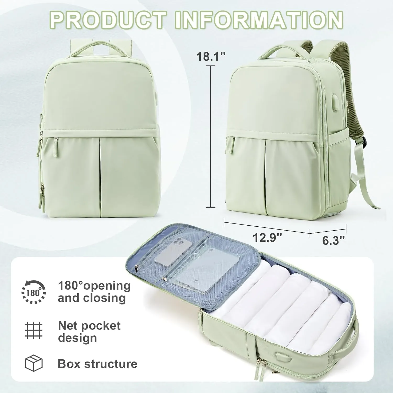 wepadre Mochila De Viaje Travel Backpack Carry On Flight Approved Large Travel Backpack For Men Women Carry On Backpack For Airplanes Personal Item Travel Bag 18x14x8 Inches Travel Bag Green